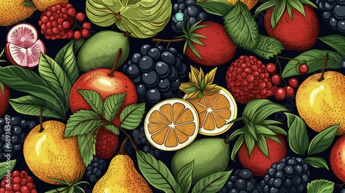 seamless pattern with different kinds of fruits