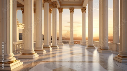 Slika na platnu classical columns during the golden hour, allowing the warm sunlight to highligh