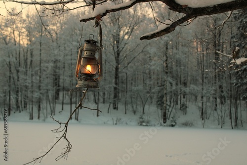 fantasy lantern in a fairy winter forest © Yar