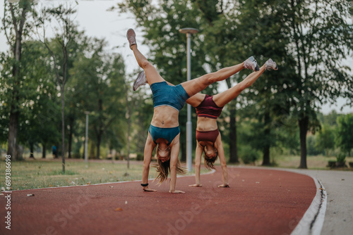 Attractive Sisters Displaying Flexibility and Strength with Impressive Evening Training