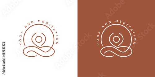 Yoga Logo Design. Circle Zen and Meditation Bohemian Style Minimalist. Icon Symbol Vector Design Template.