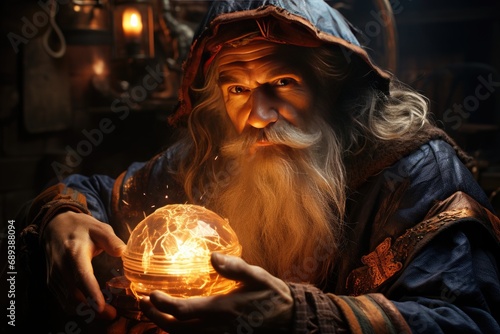Magic Spell: A wizard summons a lightning spirit