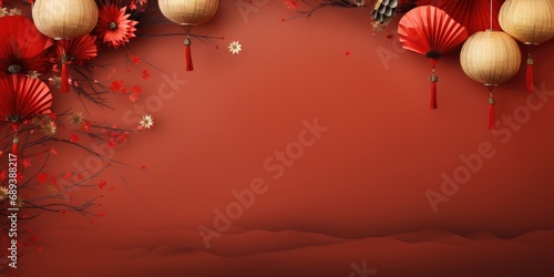 Chinese new year festive background with red decoration photo