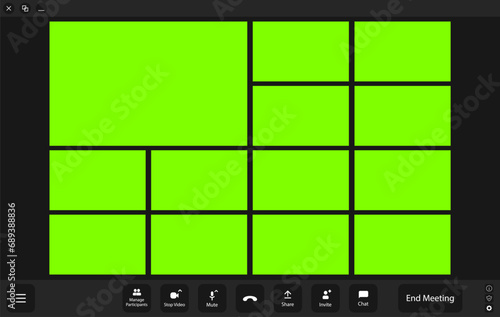 Start online conference concept. Video call app mockup for 13 users.