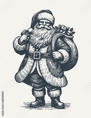 Santa Claus. Vintage woodcut engraving style vector illustration.