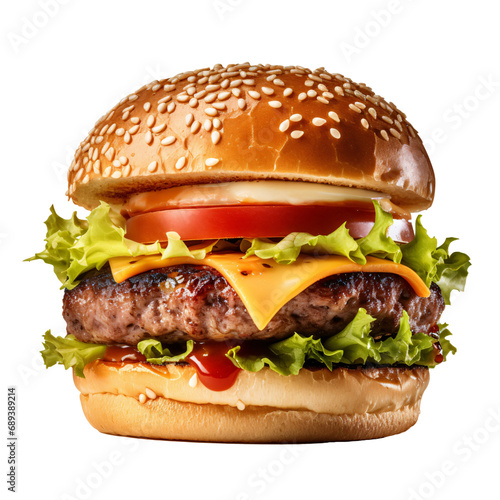 a delicious handmade burger isolated on a transparent background