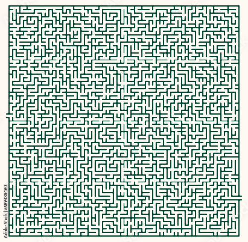 Labyrinth vector graphic. Rectangle shape, complex maze (labyrinth) game illustration.