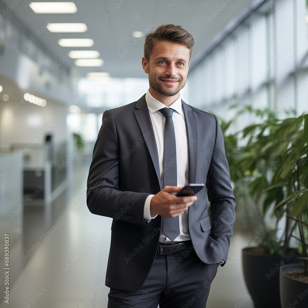 Caucasian businessman, project leader, multitasking with tablet, fast-paced office walk, smart suit, engaged entrepreneur, 4K quality, dynamic lighting, crisp imagery, contemporary workplace Caucasian businessman, project leader, multitasking with tablet, fast-paced office walk, smart suit, engaged entrepreneur, 4K quality, dynamic lighting, crisp imagery, contemporary workplace