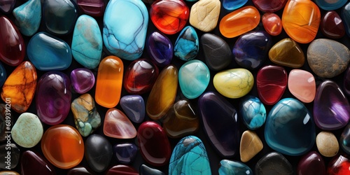 Gem texture featuring various vibrant hues. Gemstones background.