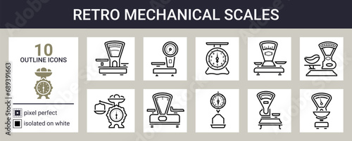 Retro mechanical scales icon set in outline style