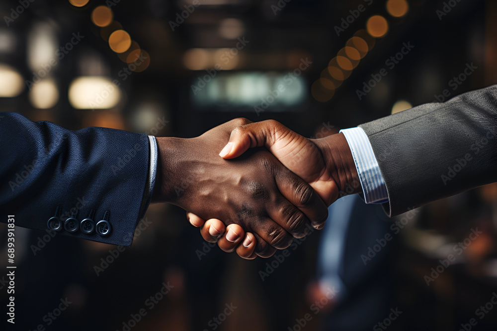 Business handshake, two corporate men shaking hands, making a deal in office
 - obrazy, fototapety, plakaty 