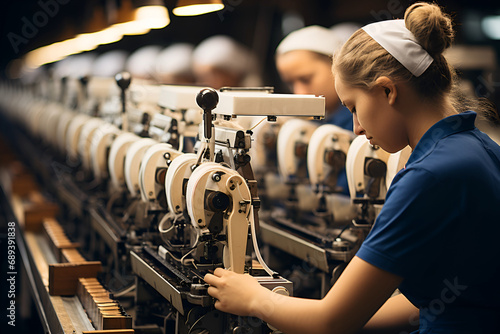 Textile factory weaving, weaving a fabric
 photo