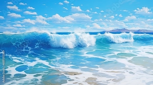 Blue waves on the coast on a sunny day