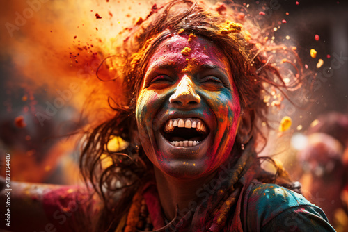 Portrait Indian men coloring powder on Holi festival. © Chebix