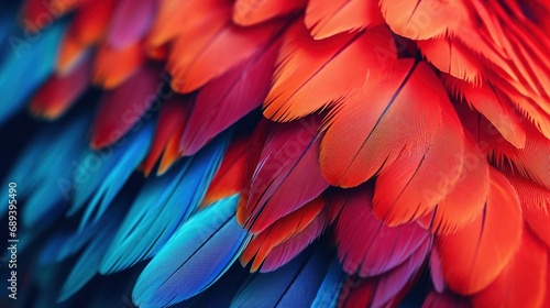 Closeup of a colorful parrot. Parrot feathers, red and blue exotic texture © Boraryn