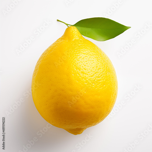 Lemon with a green leaf highlighted on a white background. Generative AI	