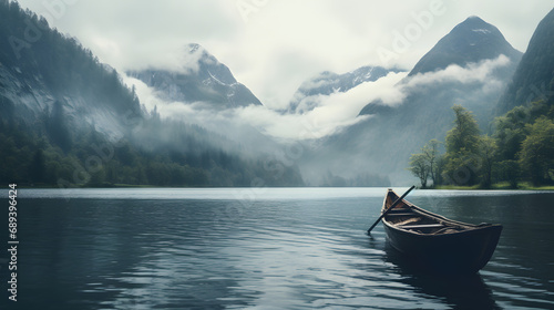 ship on a mountainlake, scenery, nature, mountains, lake © MrJeans