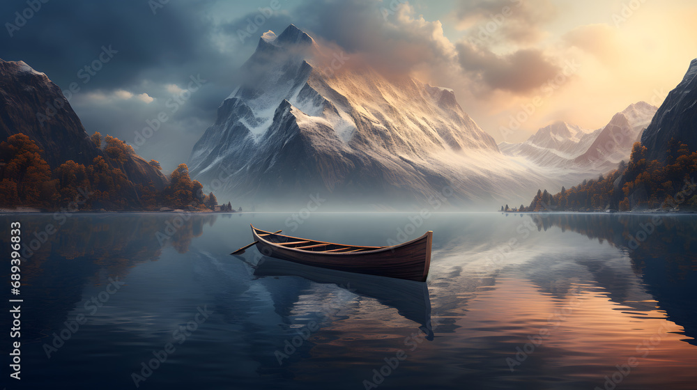 ship on a mountainlake, scenery, nature, mountains, lake