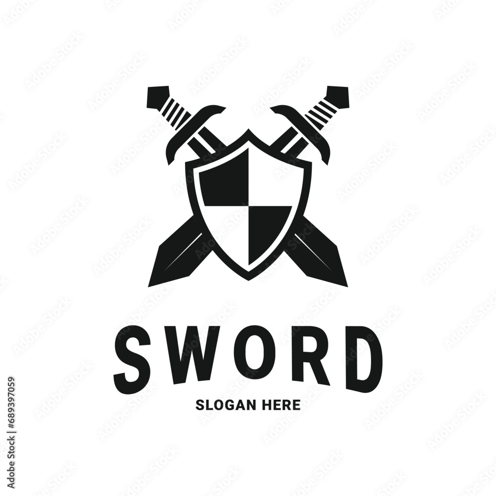 Sword and shield icon vector logo concept design idea Sword and shield icon vector logo concept design idea