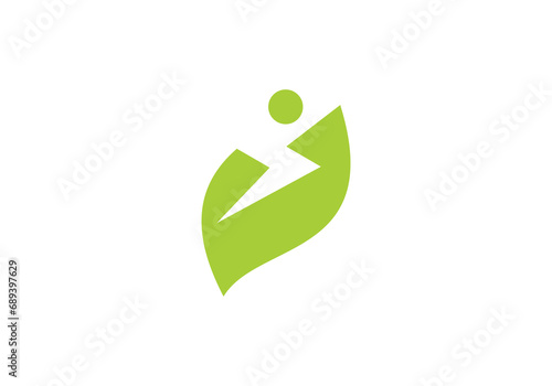 leaf electric logo design, green energy symbol vector template	