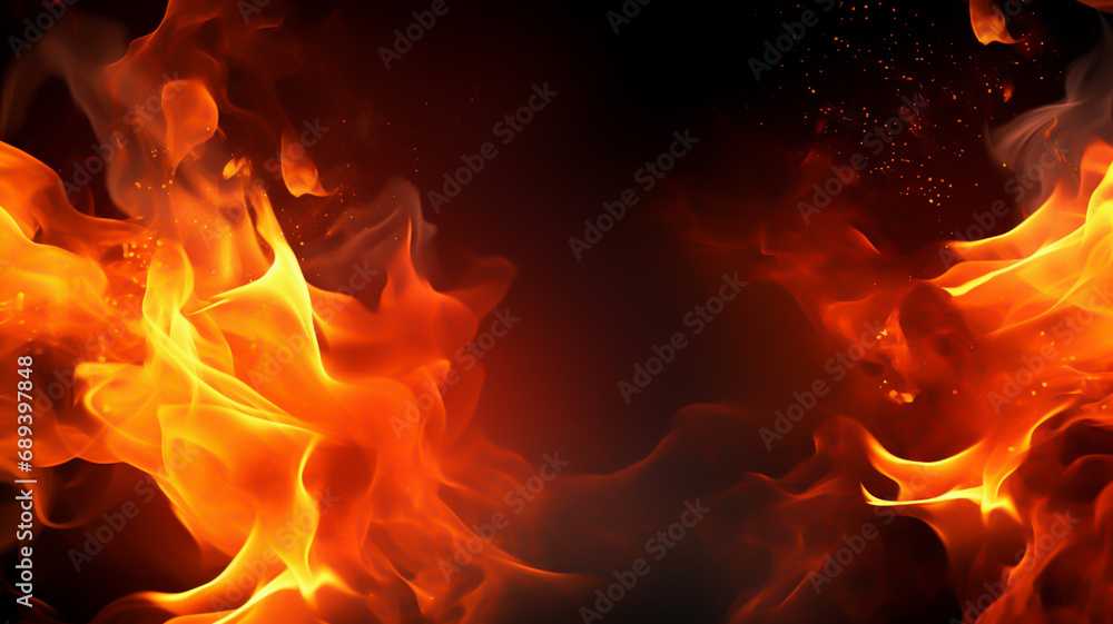 Obraz premium Blazing red fire and flames background banner or header for graphic element