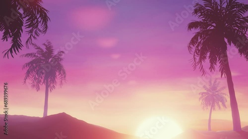 Tropical sunset with silhouette of palm tree looping animation