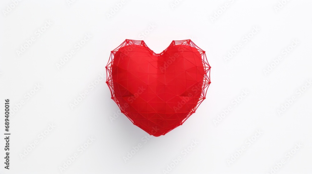 3D red heart on white background - A lifelike rendering of a soft and velvety heart