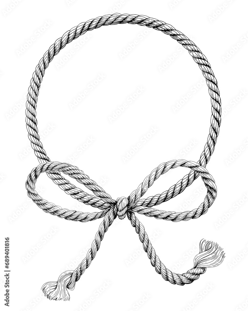 Rope round frame with bow knots. Round ropes, rounded borders ...