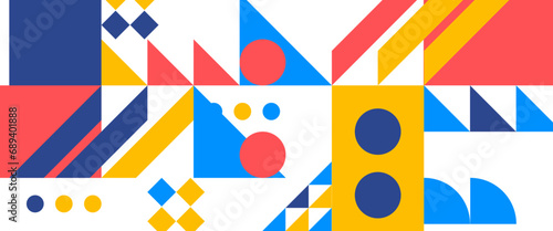 Geometric minimal pattern mosaic. Simple colorful circle shapes, modern bauhaus banner vector design Suit for wallpaper, business, corporate, institution, party, festive, seminar, and talks