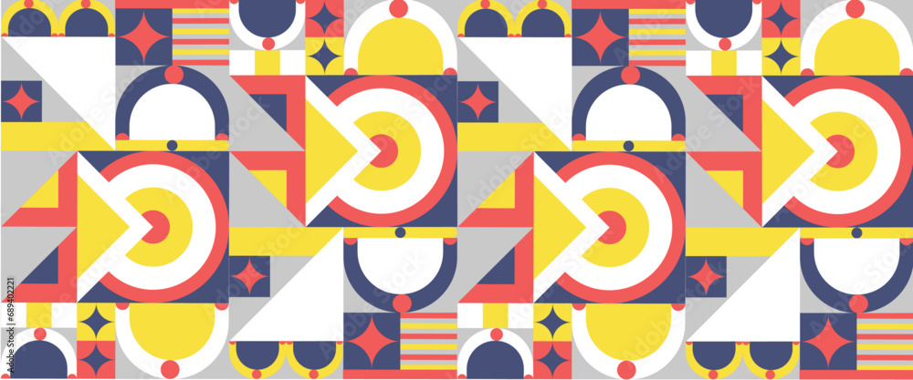 Colorful geometric mosaic seamless pattern illustration with creative abstract shapes. Creative concept for business, technology, science or print design Colorful geometric mosaic seamless pattern illustration with creative abstract shapes. Creative concept for business, technology, science or print design