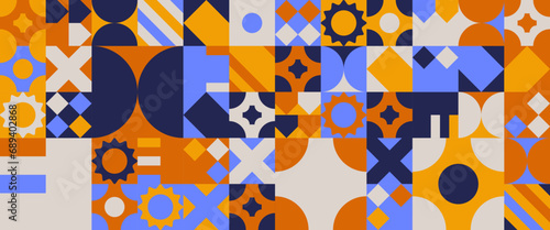 Blue orange and gray grey vector flat mosaic banners with shapes Minimalist modern graphic design element mosaic style concept for banner, flyer, card, or brochure cover