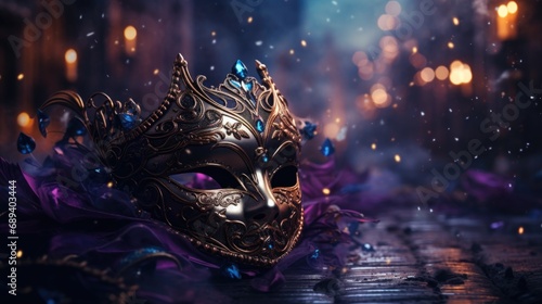 A vibrant carnival unfolds colorful masks adorning people's faces, creating atmosphere of joy, festivity, mystery. mask showcase intricate designs, adding element of elegance to lively celebration.