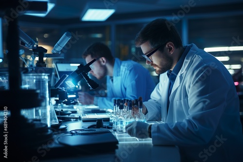 A laboratory with a blue tone color concept being studied in a laboratory.