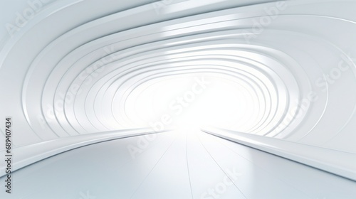 Artificial white curved tunnel futuristic space background