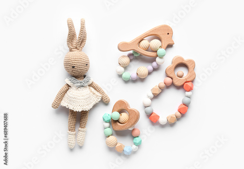 Baby knitted toy and wooden...