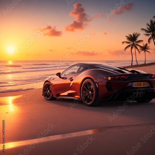 Sport car on the beach at sunset. © syam
