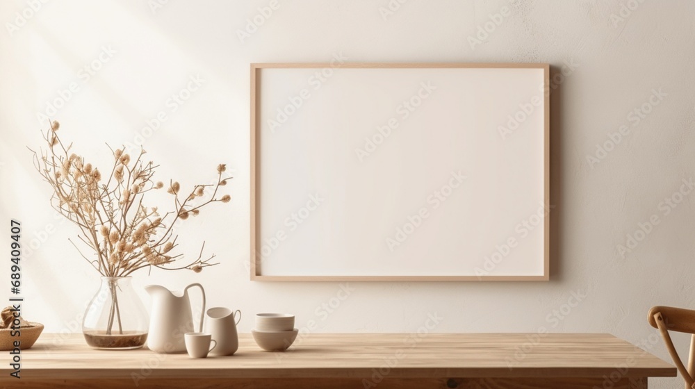 empty room with a white mock up frame  and  white vase