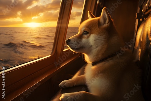 Blockchain Exploration: Dogecoin Doge on a Ship Traveling to the Sun photo