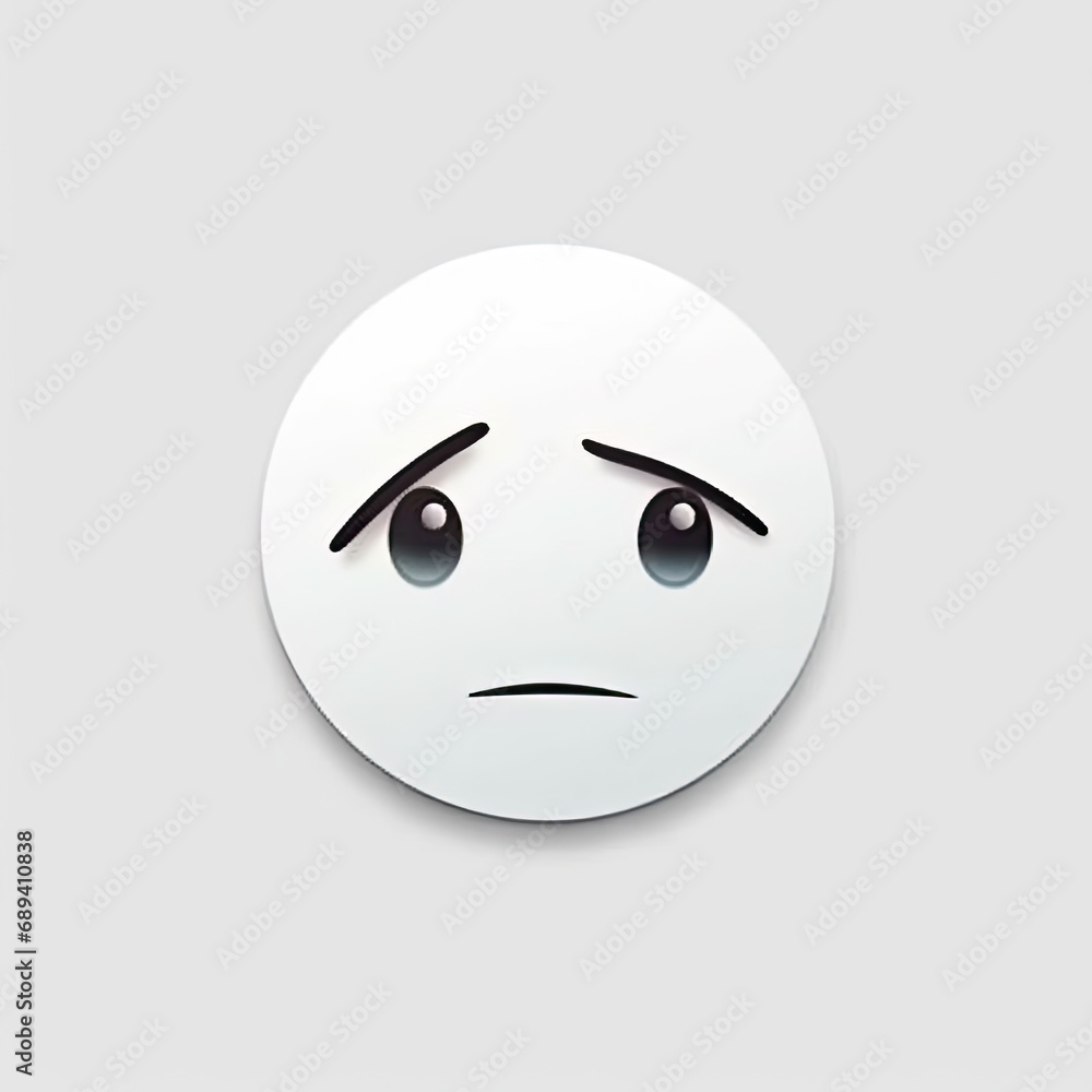 White Sad Smiley Emoji Sticker, Badge, Emoticon, Label, Print, Logo. Round upset emoticon sticker isolated on white background. Collection of emoji and emoticon stickers. Generative AI. White Sad Smiley Emoji Sticker, Badge, Emoticon, Label, Print, Logo. Round upset emoticon sticker isolated on white background. Collection of emoji and emoticon stickers. Generative AI.