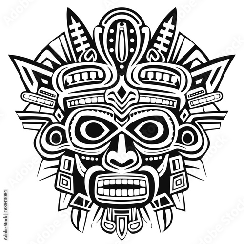 Aztec Face Mask Vector Illustration. Ancient Mayan Mask