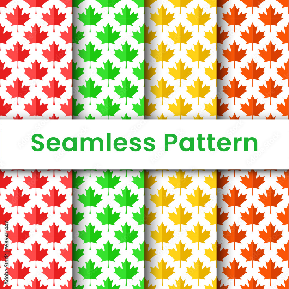 Set colorful vector  canadian seamless pattern with maple leaf simple background