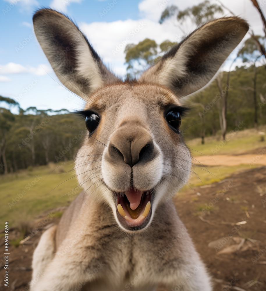 A playful portrait of a kangaroo in the wild.