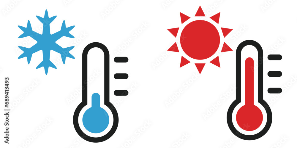 Simple icons representing thermometers and temperature - obrazy, fototapety, plakaty 