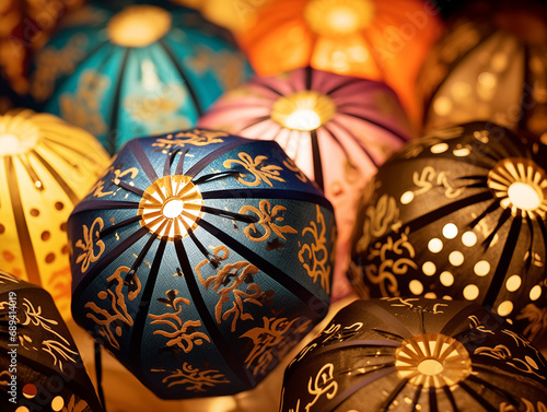 Close-up of skillfully crafted lanterns showing artistic detail and cultural significance. Lantern Festival in China.