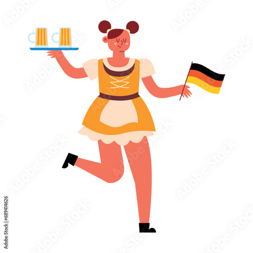 germany girl with dirndl and beers