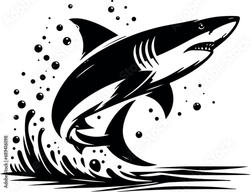 Black and White Illustration of a Shark