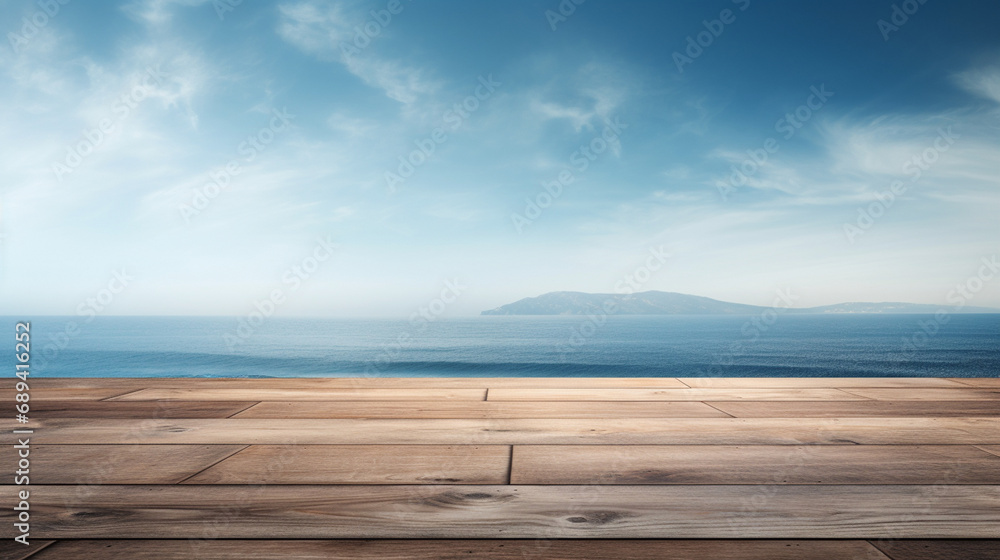 Wooden Deck Overlooking Serene Sea View 