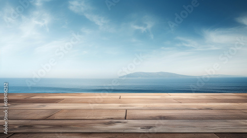 Wooden Deck Overlooking Serene Sea View 