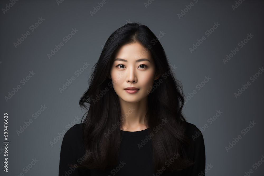 Portrait of a young Asian woman with good health glowing skin and positivity standing and looking at the camera. Portrait of a young Asian woman with good health glowing skin and positivity standing and looking at the camera.