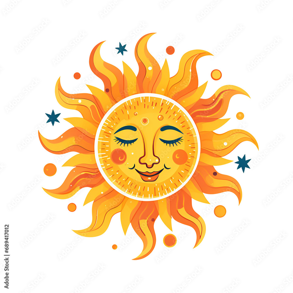 The Sun Artistic Style Illustration Cartoon Sun Logo No Background Perfect for Print on Demand Merchandise